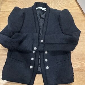 Zara NWOT Black Tweed Blazer